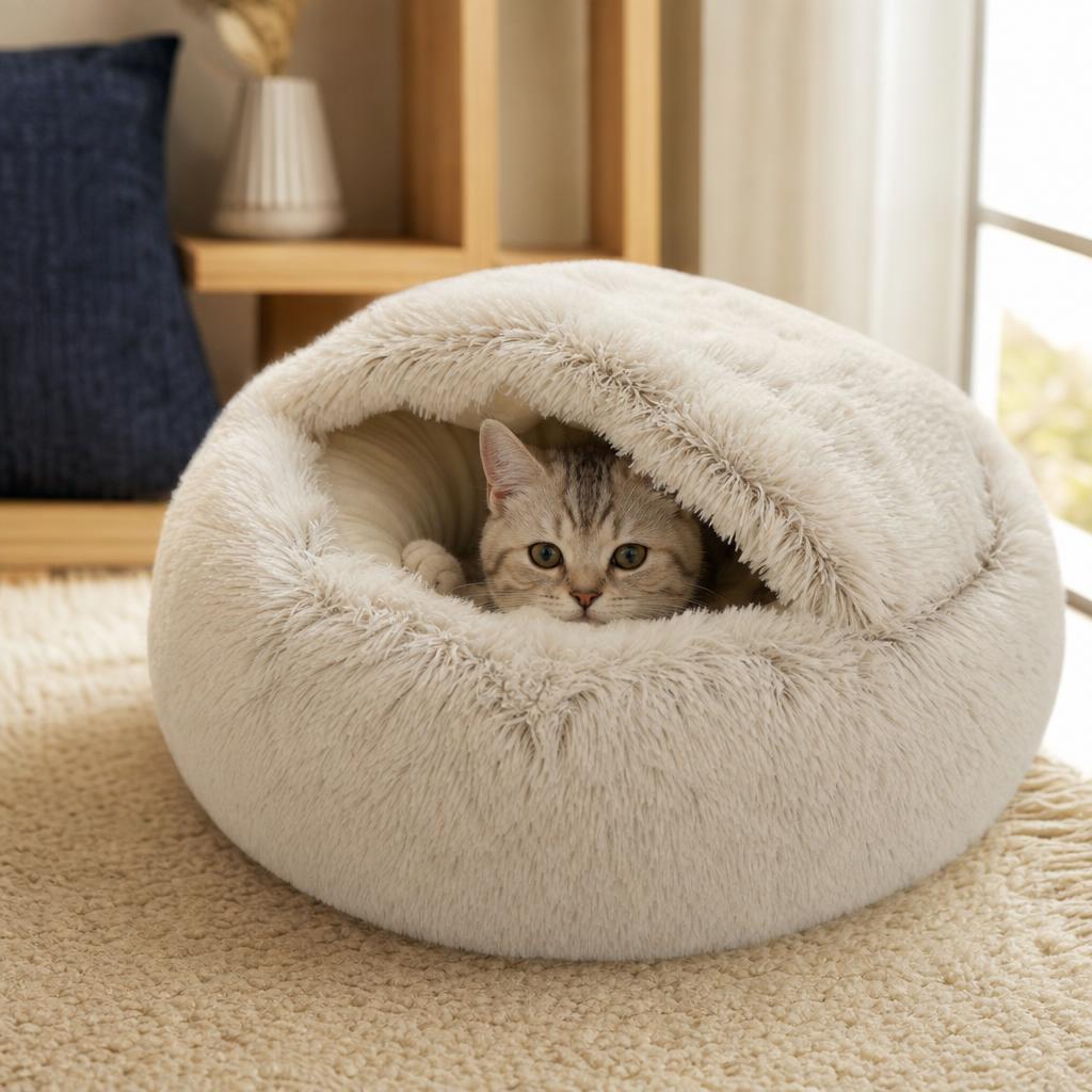 Plush cave bed for cats