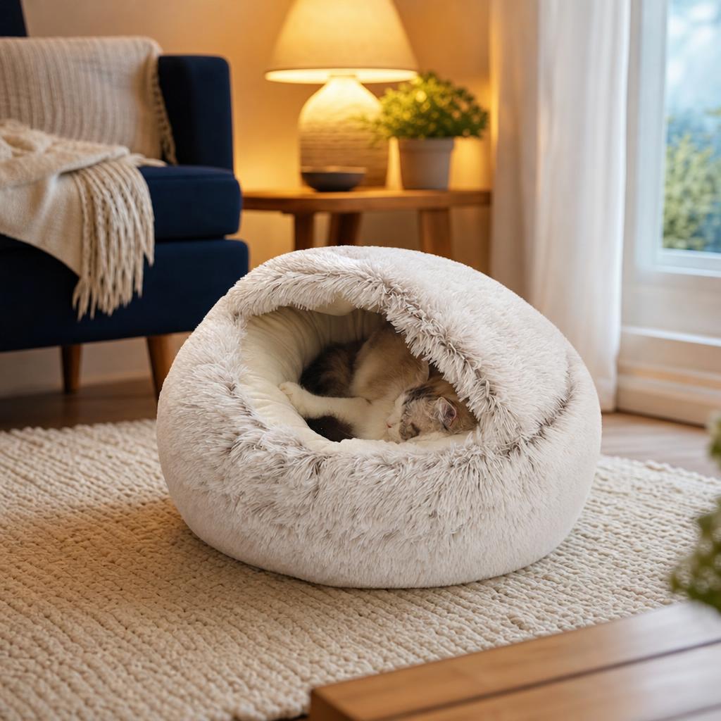 Plush cave bed for cats