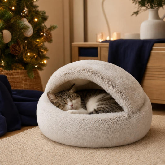 Plush cave bed for cats · Christmas
