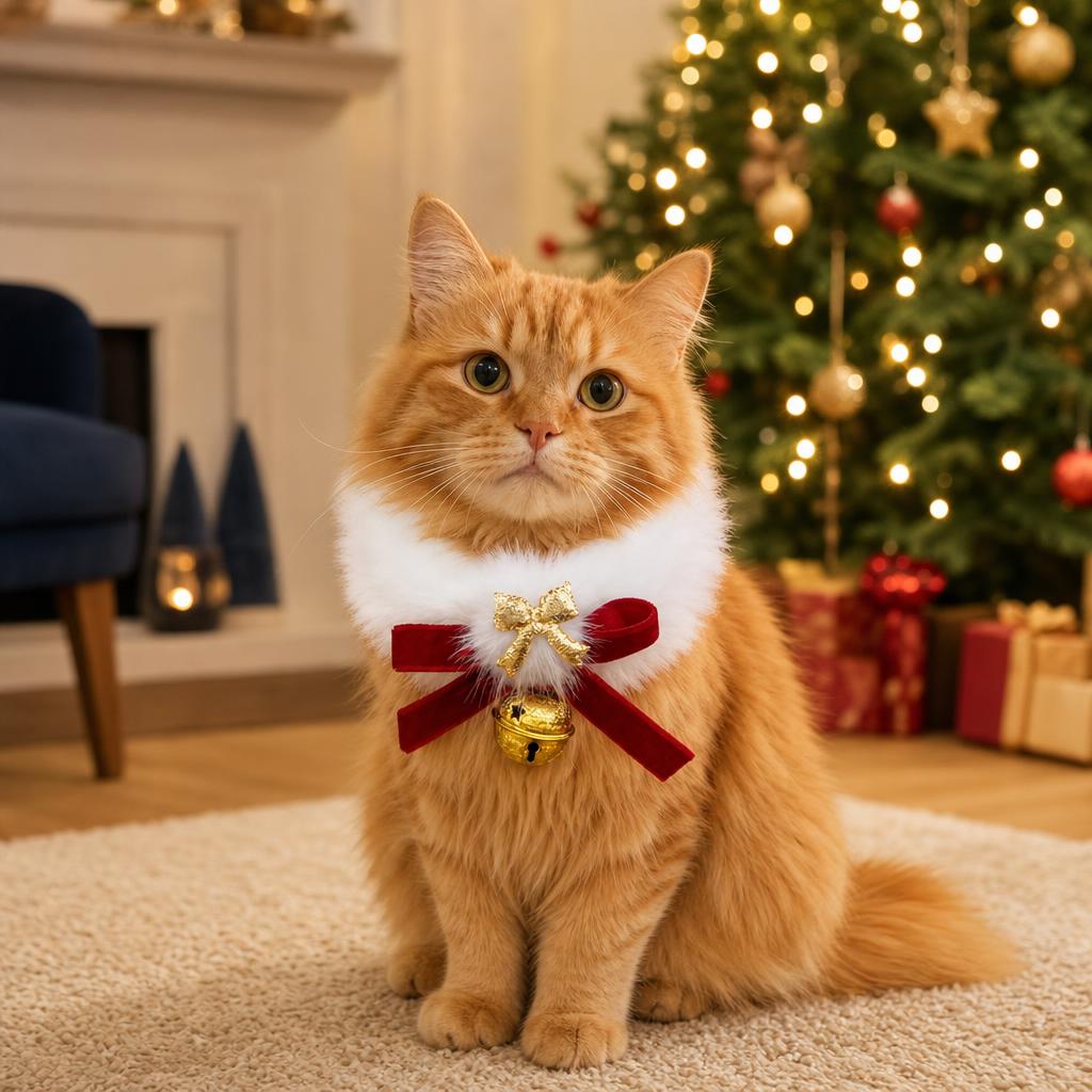 Collar navideño de pelito con lazo y cascabel