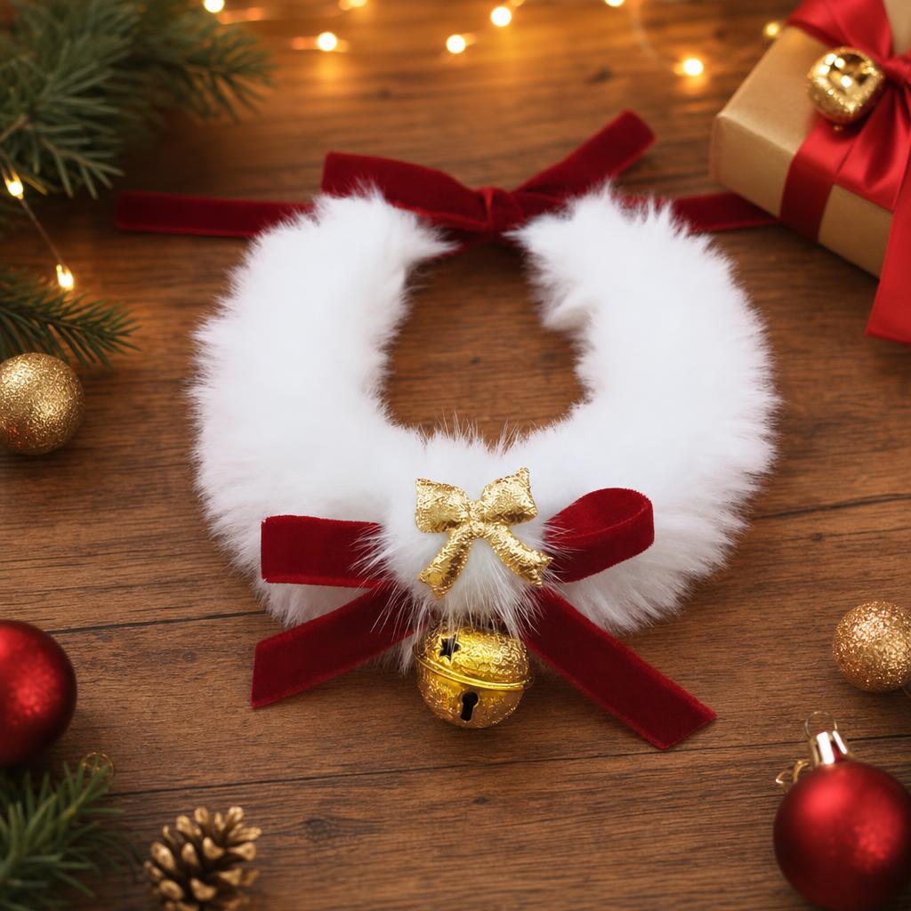 Collar navideño de pelito con lazo y cascabel