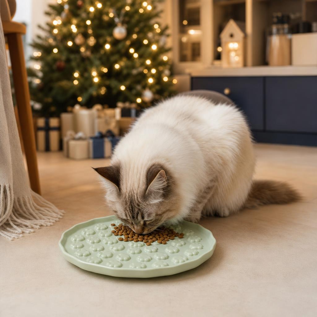 Ceramic slow-feeder plate for cats