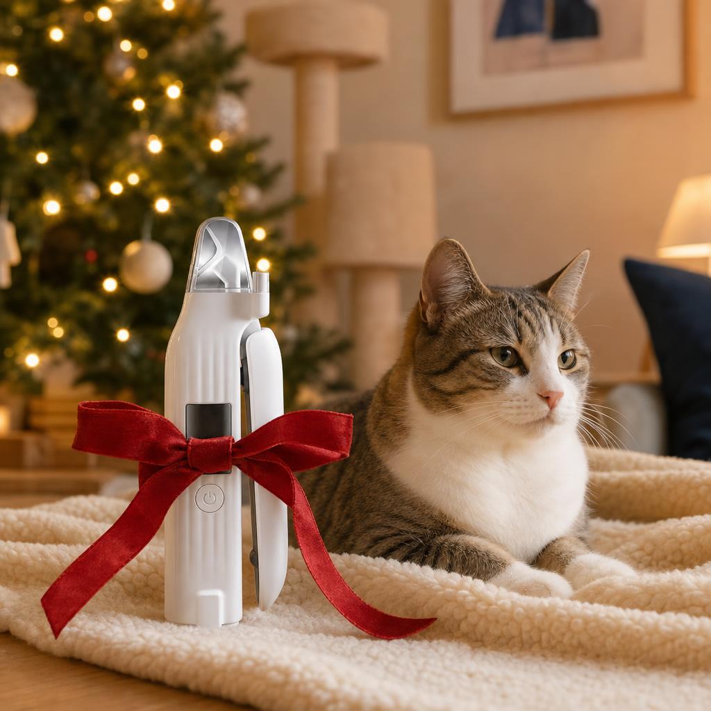 Limador de uñas eléctrico para gatos con luz LED · Navidad