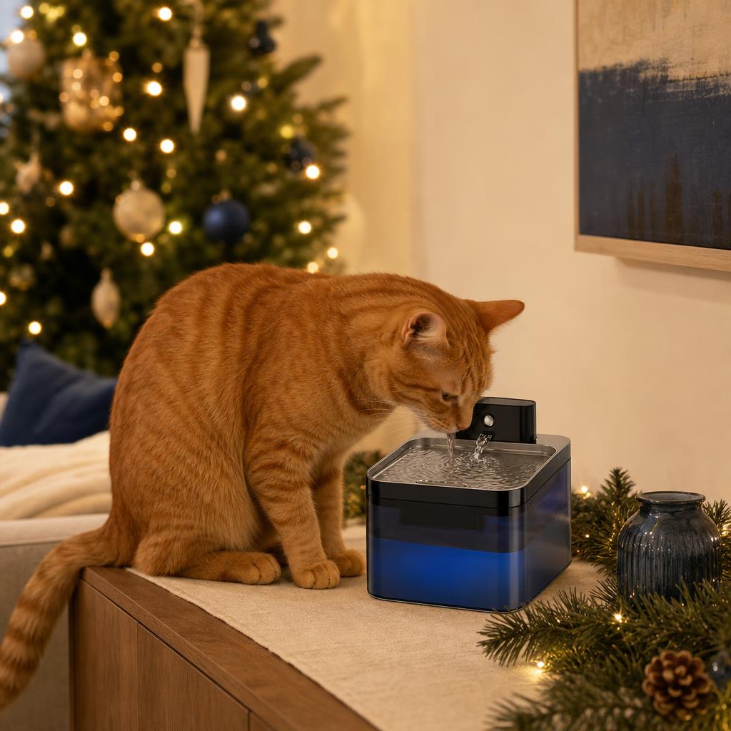 Fuente de agua inalámbrica con sensor · acero inoxidable · Navidad