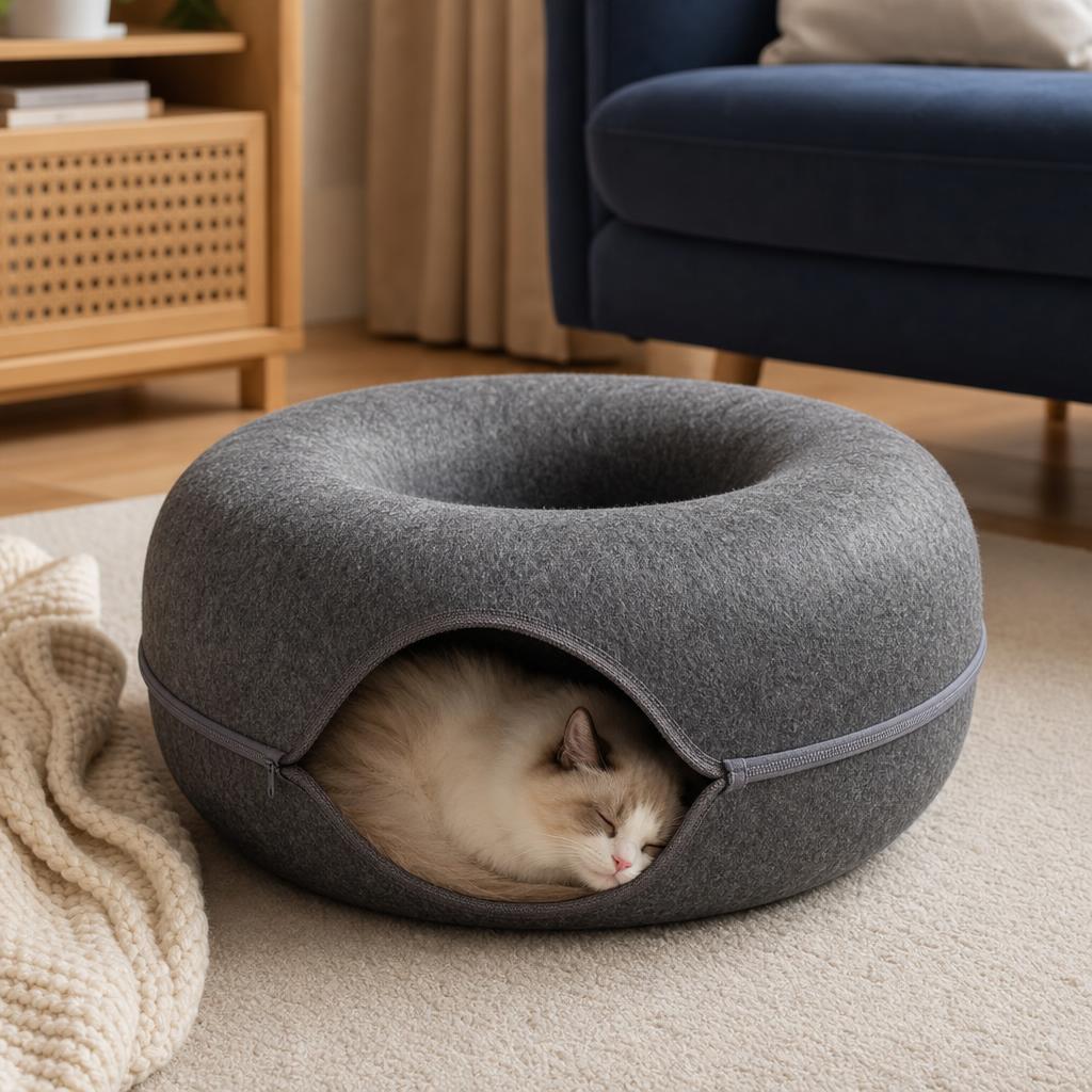 Nido túnel de fieltro para gatos